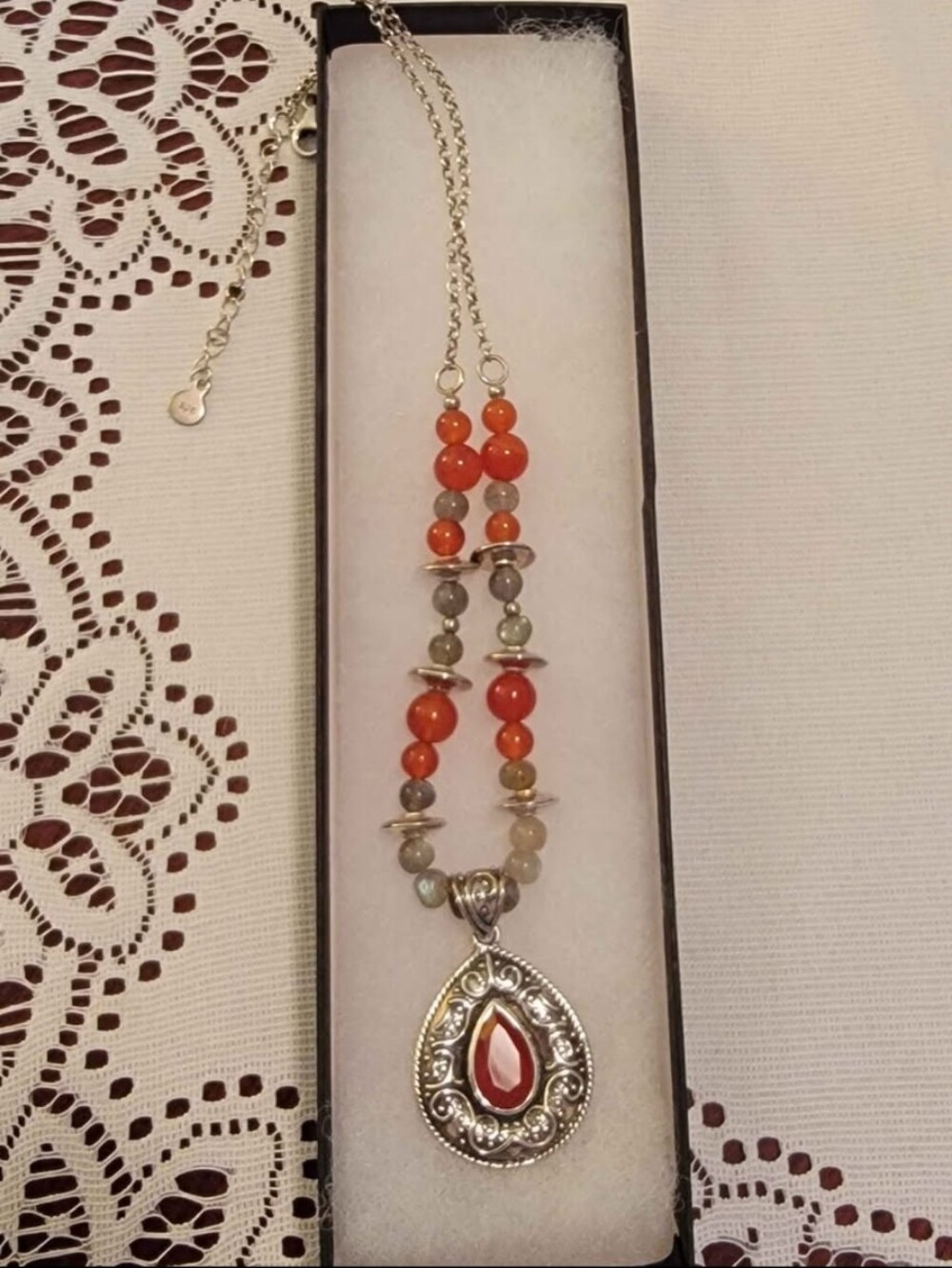 Handcrafted Red Onyx Teardrop Pendant Necklace - Sterling Silver Chain